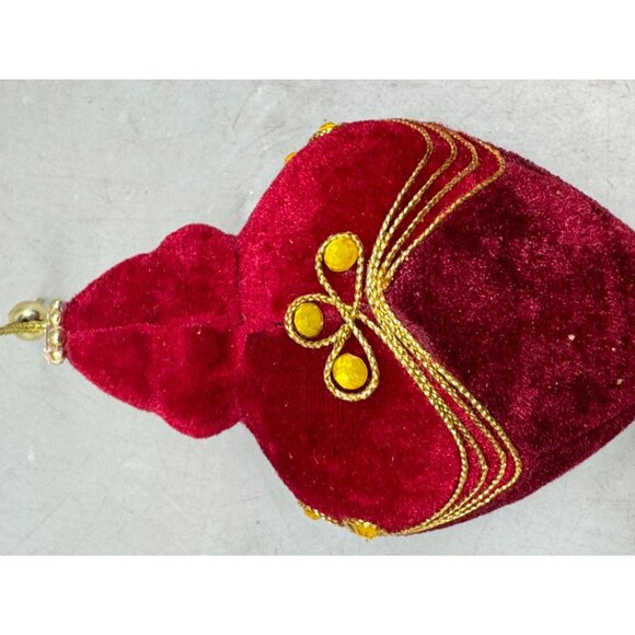 Vintage set 2 artisan beaded red velour Christmas ornaments shiny gold red READ - Picture 5 of 9